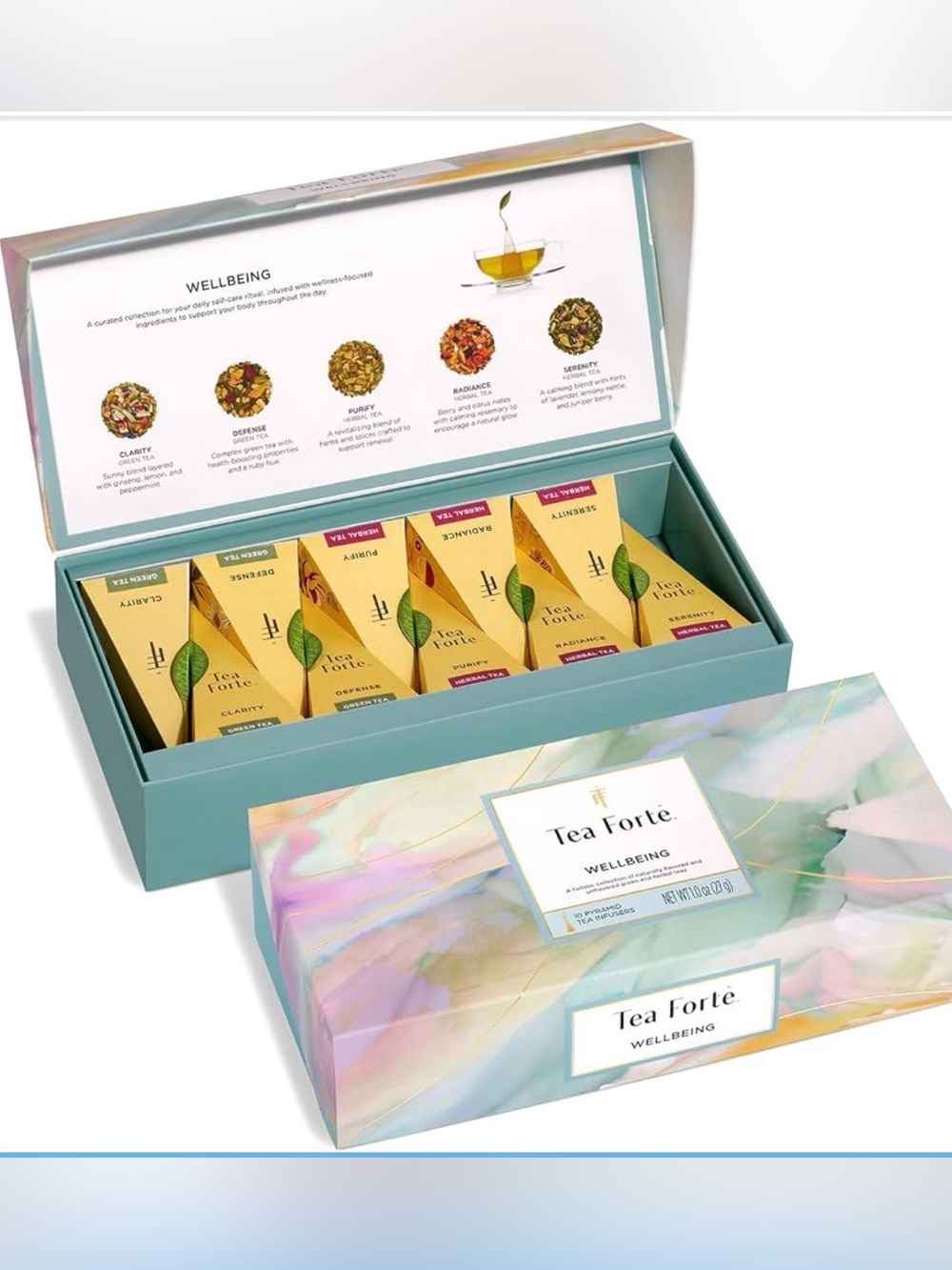 Tea Forte WellBeing Tea Sampler, 10 Pyramid Infuser Bags, Premium Tea Gift Set